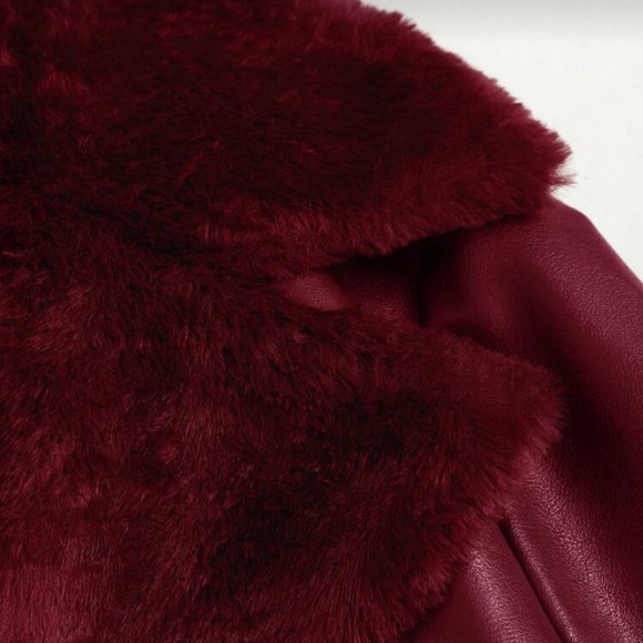 Burgundy Leather Jacket With Fur - Picture 4 of 7